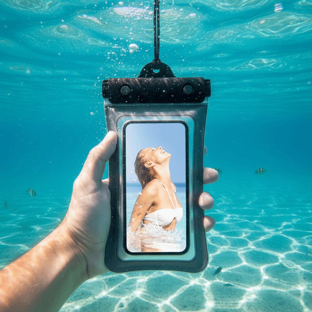 Floating Design Water-Sprinkling Festival Phone Pouch Transparent Touchable Swimming Bag Three Fold Full View Waterproof Bag