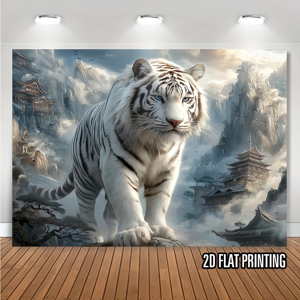 Asiatischer Stil Weißer Tiger Malerei Wandkunst Chinesische Zen-Landschaft Moderne Heimdekoration 2D-Druck Wandbild Wohnzimmer Dekoration