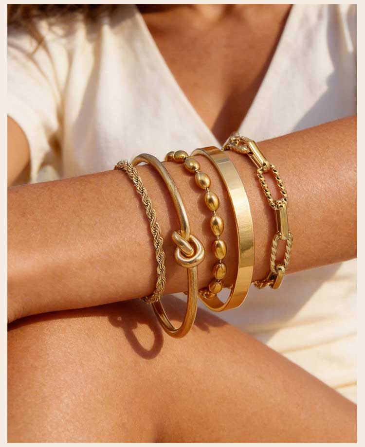 Bracelets for Women Non Tarnish, Stack Stainless Steel Bangles, Tie Knot Cuffs, Cuban Rope Paperclip Beaded Fashion Bracelet