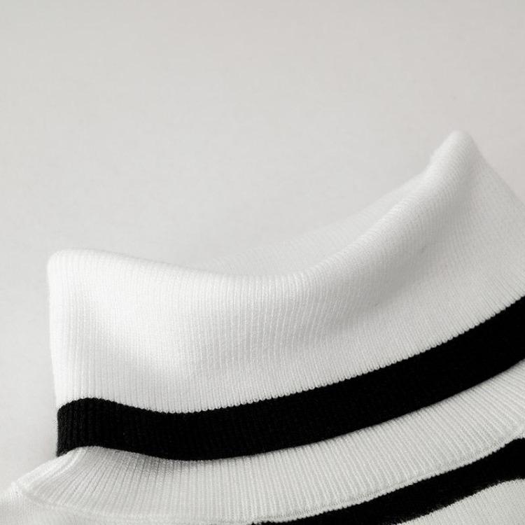 Fashion Women Casual Loose High Neck Striped Knitted Sweater Top Autumn Winter New