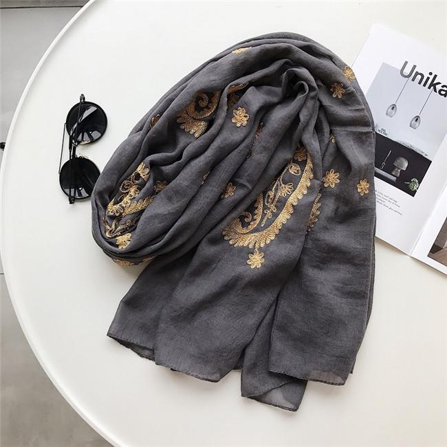 Autumn Winter Fashion Embroidered Cashew Floral Viscose Shawl Scarf From Indian Women Warm Pashmina Hijab and Wraps Muslim Sjaal