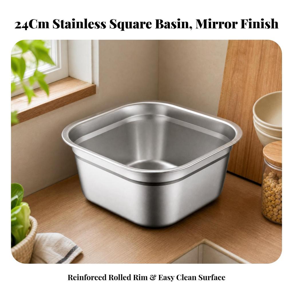 Square Stainless Steel Mixing Bowl Induction Compatible for Countertop Use