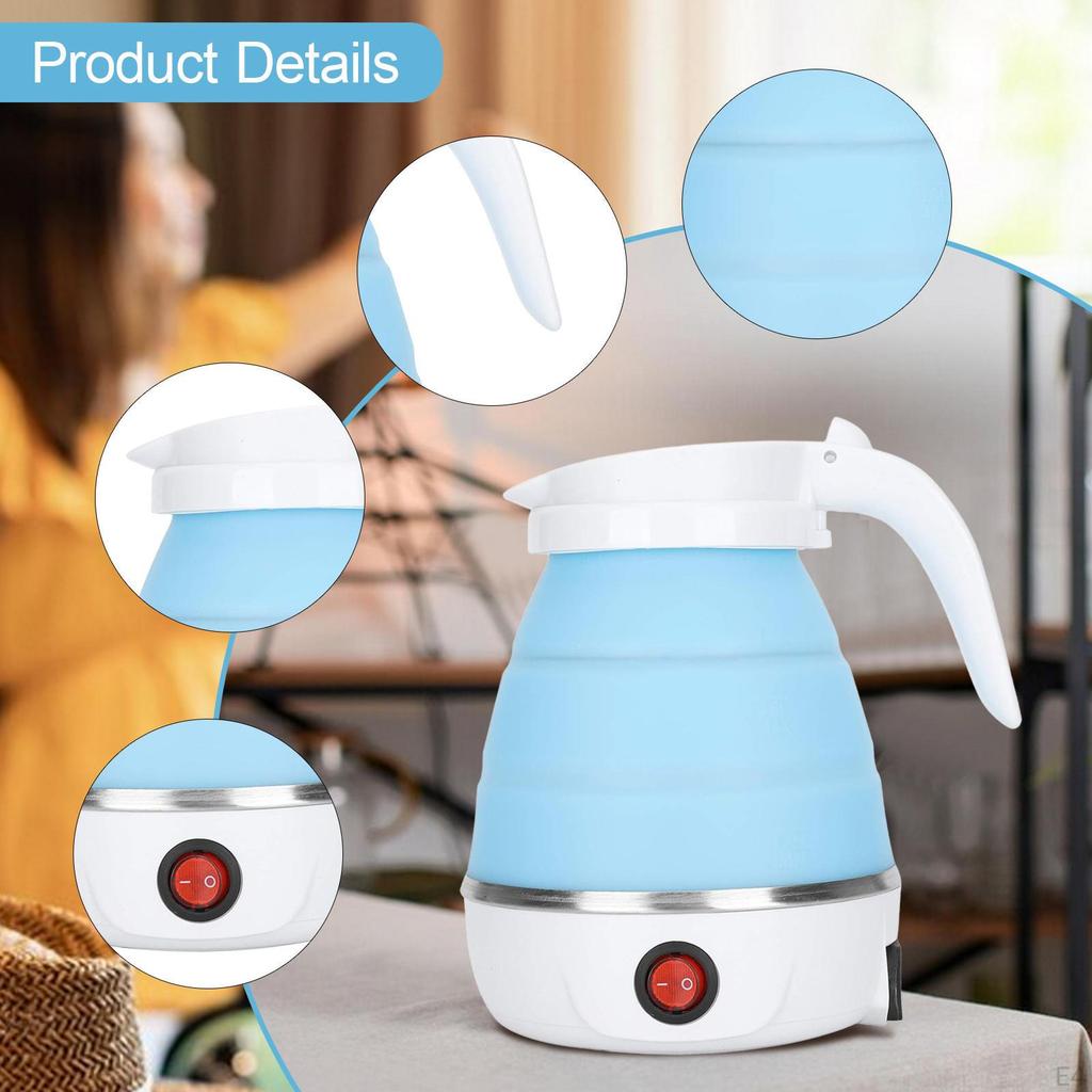 Travel Folding Electric Kettle 600ml Silicone Lightweight Small Water Boiler White