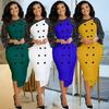D247 Off-Shoulder Cold-Shoulder Bodycon Dress with Lace Patchwork and Lantern Sleeves