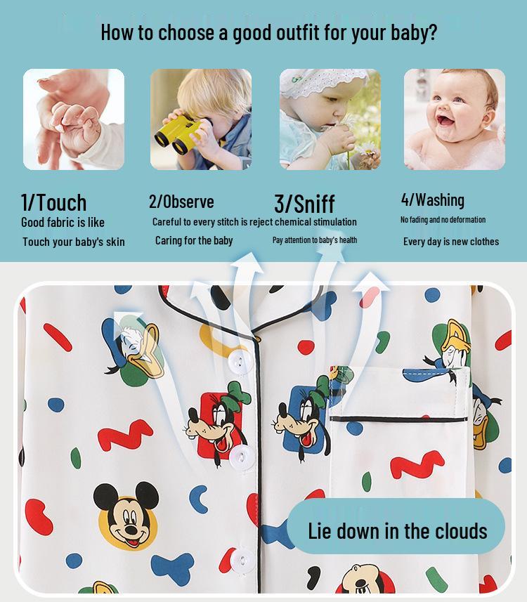 Children's Cartoon Print Pajama Set - Long Sleeve Cardigan with Turn-Down Collar, Imitation Cotton, for Spring and Autumn