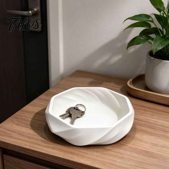 Black White Gray Desktop Trinket Tray 3D Printed Swirl Geometric Decorative Tray, Storage Dish, Multifunctional PLA Plastic Multipurpose Container
