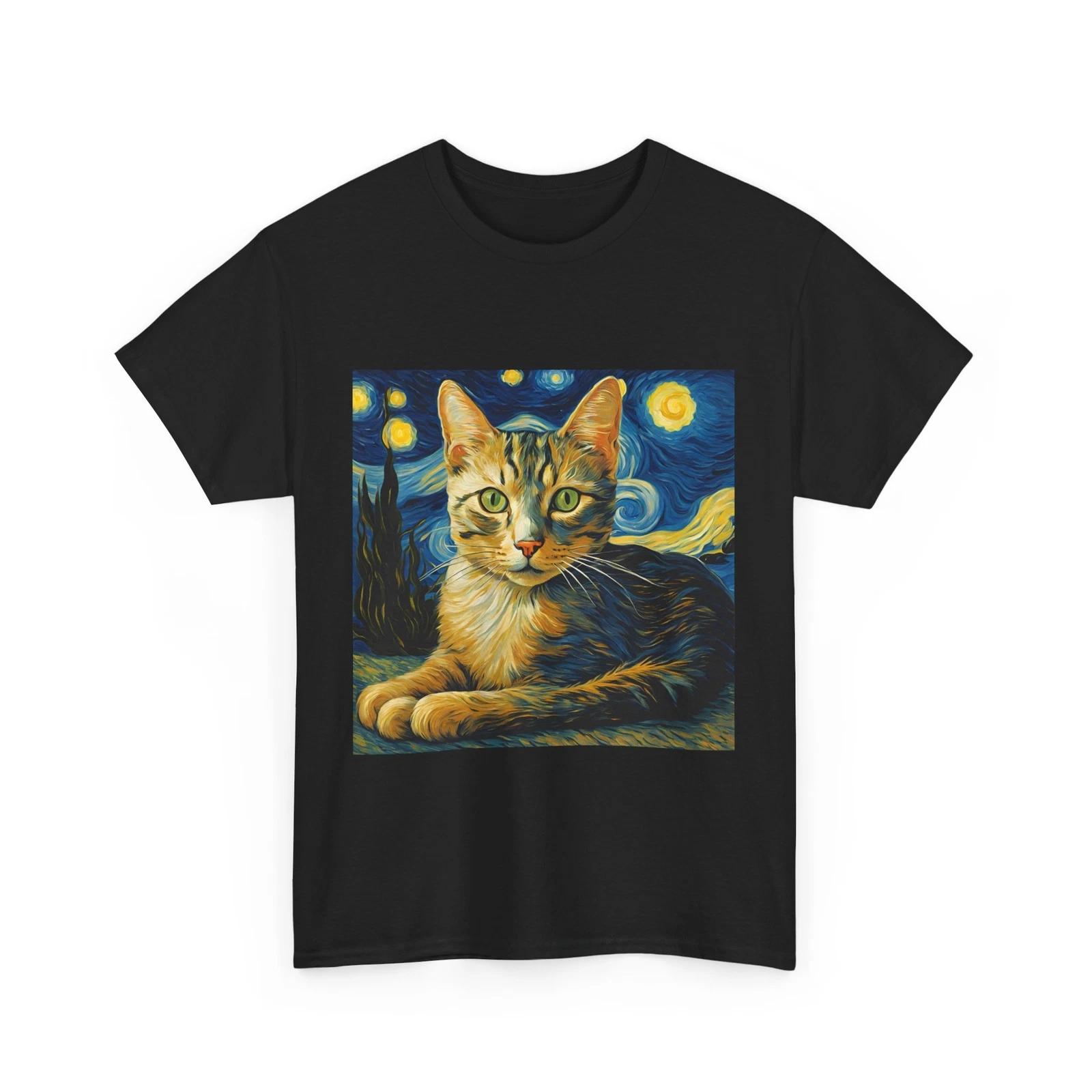 Van Gogh Cat Shirt | Van Gogh Starry Night Cat Shirt | Vintage Black Cat Shirt P L