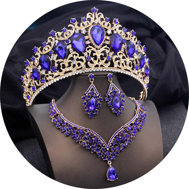 Elegant Big Tiaras and Crowns Bridal Jewelry Sets for Women Prom Wedding Crown With Choker necklace earrings Pageant Tiara Set
