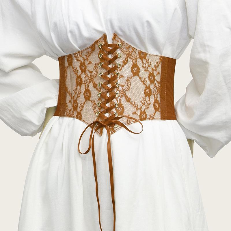 Wide Version Lace Waist Seal, Women's Versatile Dress Top Decorative Belt, Telescopic Elastic Belt
