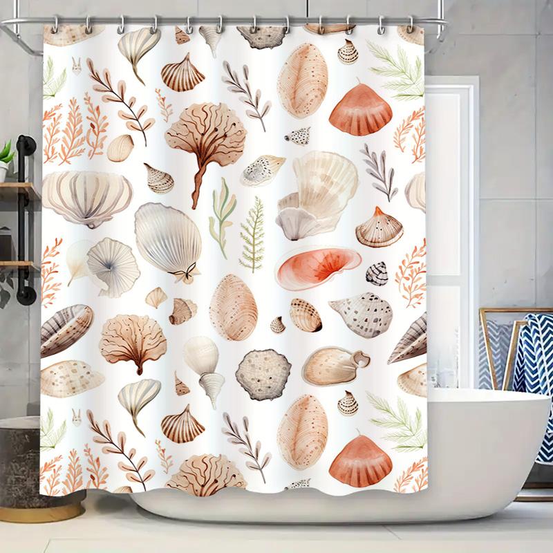 Seashell Print Shower Curtain Waterproof Bathroom Decor Wall Hanging with Various Colors Shell Pattern White 90x180cm