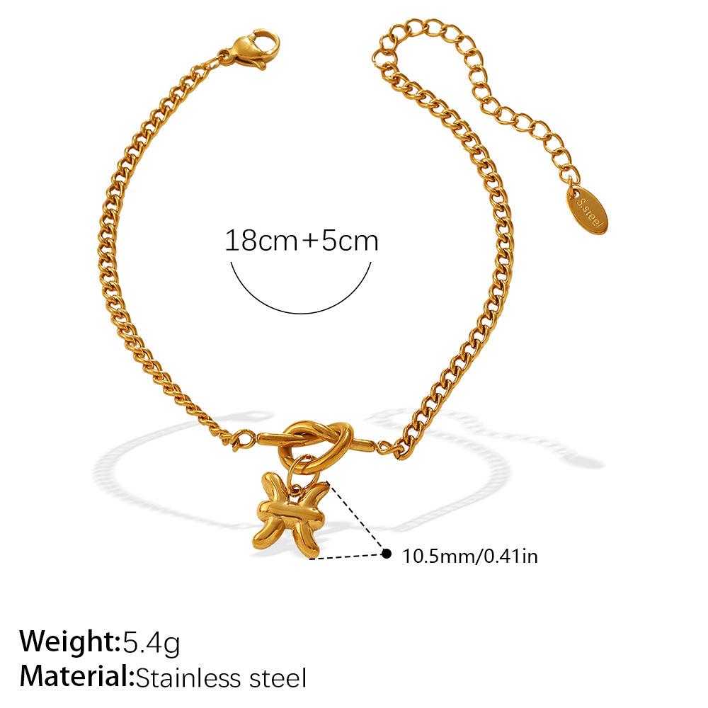 Minimalist, Wind Twelve Constellation Pendant Knotted Bracelet Stainless Steel Gold Plated Jewelry
