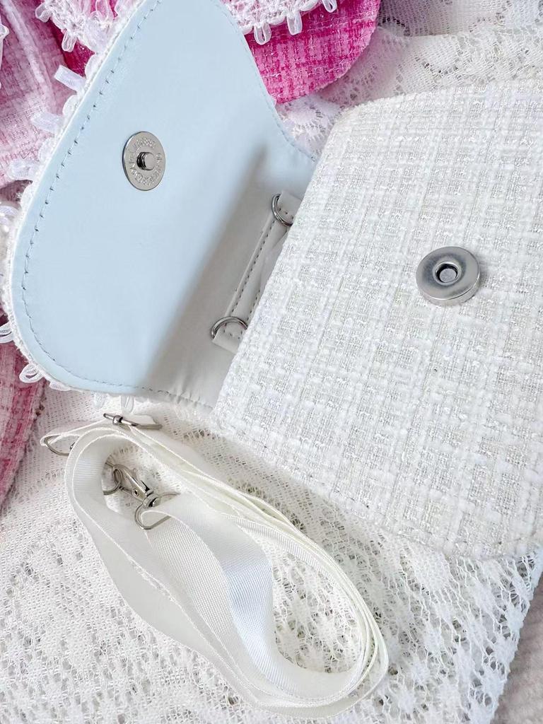 Crossbody Kids' Square Bag with Rabbit Applique and Pearl Trim