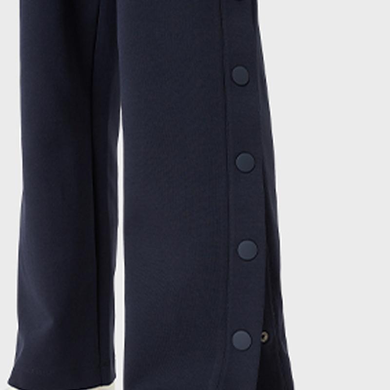 Emporio Armani Solid Color Loose Fit Side Button Straight Leg Casual Pants Women bottoms Black 3L2P6C2JYWZ-0922