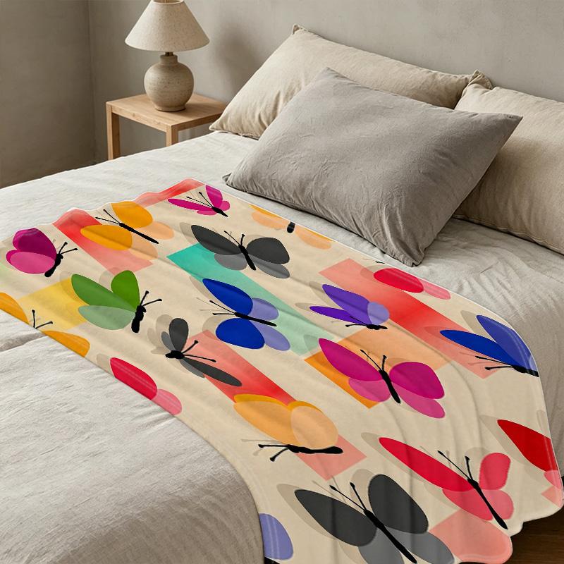 Butterfly Print Flannel Blanket Soft, Warm & Colorful Throw for Home, Office, Dorm, Christmas & Halloween
