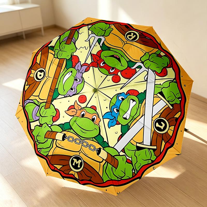 Pizza Party 8 Ribs 3Fold Black Glue Uv Protection Umbrella Sun Protection Rainproof Compact Folding Umbrella For Travel Daily Use C9241703