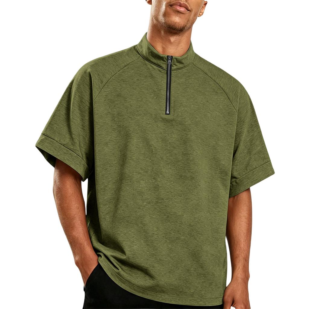 Men's Lightweight Golf Polo Shirt Short Sleeve Windproof Water-Resistant Training Top with Half-Zip Collar for Outdoor Sports