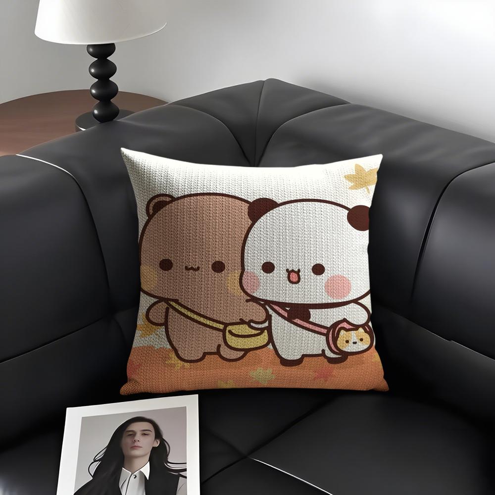 BBubu DubuU Cartoon Cushion Cover Natural Linen Organic Fabric DoubleSided Printing Sofa Home Decor Gift Pillow Case
