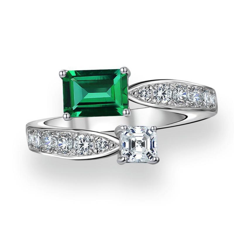 

Huitan Stylish Adjustable Ring for Women Brilliant Green Zirconia Modern Style Accessories for Engagement Statement Jewelry Gift resizable
