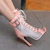 Peep Toe Women Ankle Boots Shoes 2025 Sexy Pink Blue White High Heels Summer Sandals Ladies Lace-up Dance Party Shoes Big Size