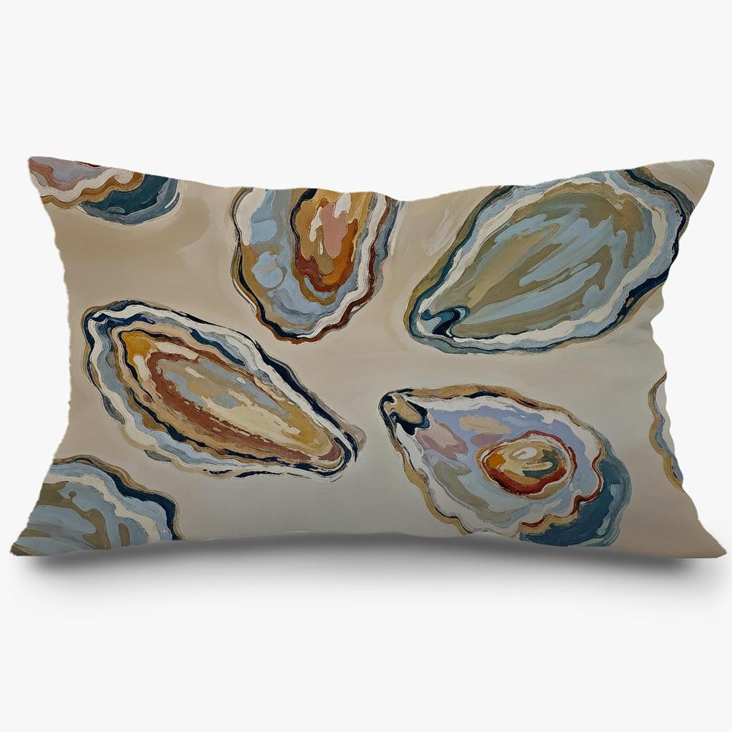 Abstract Oyster Coastal Beach Pillow Covers 18x18 Set of 2, Beachy Room Decor Aesthetic, Retro Coastal Ocean Oyster Shell Decorative Lumbar Pillow