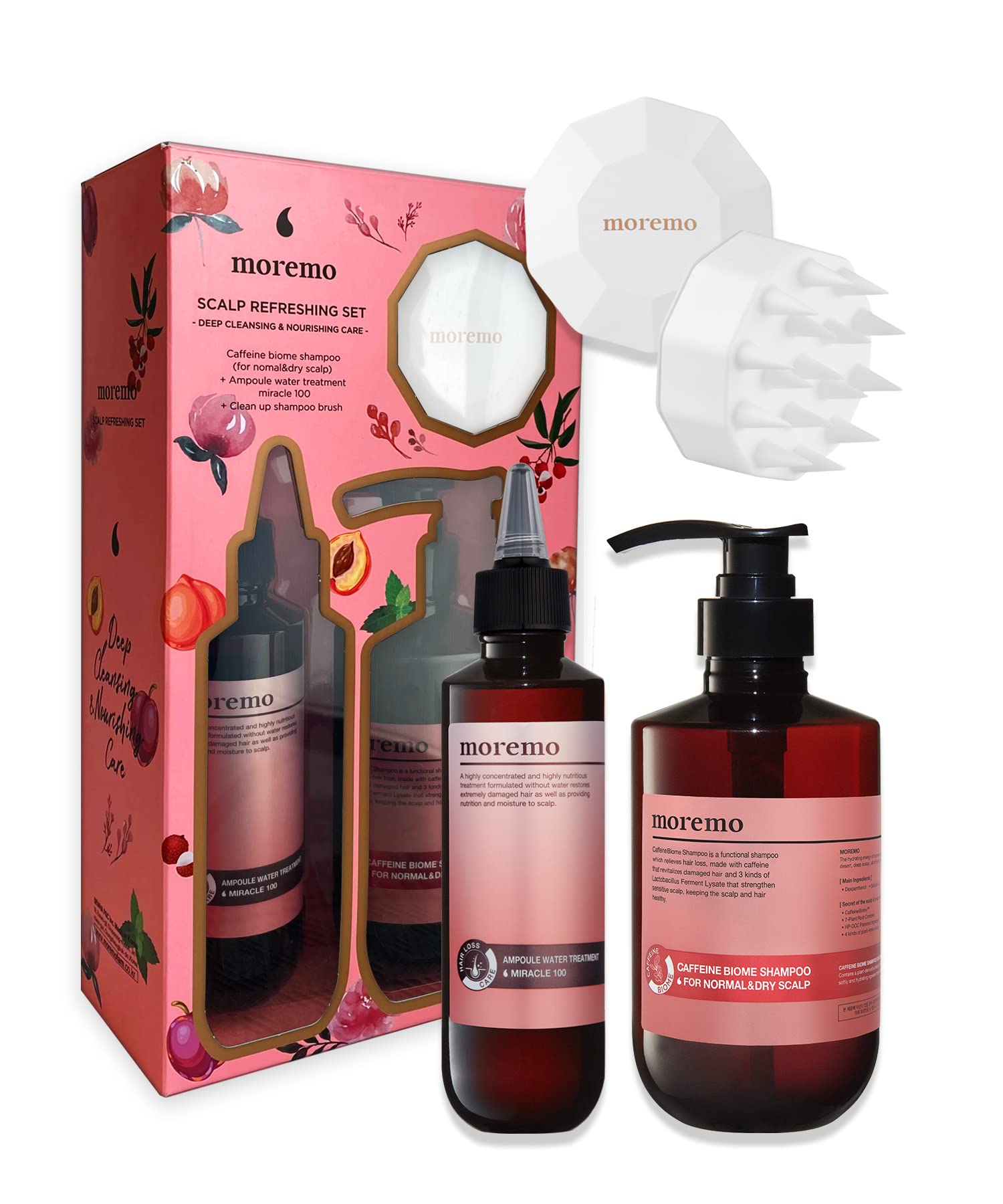 

moremo Scalp Refreshing Set Water Japanese Distributor (Shampoo, Treatment, Brush) Gift/Authentic