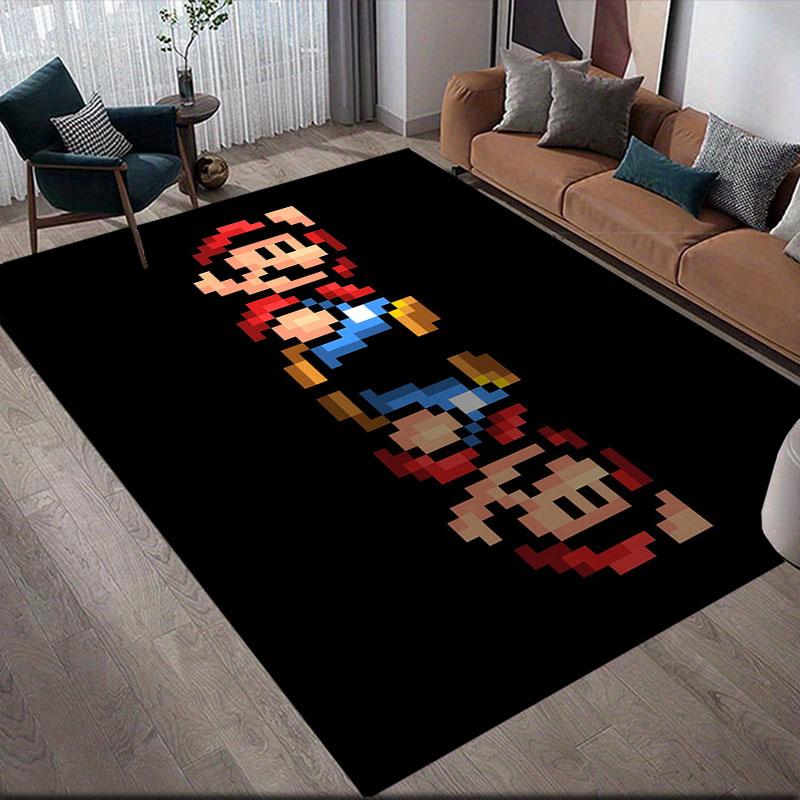 Mario Cartoon Flannel Printed Carpet, Home Sofa Decoration for Living Room & Bedroom, Non‑Slip Play Flannel Floor Mat for Game Room