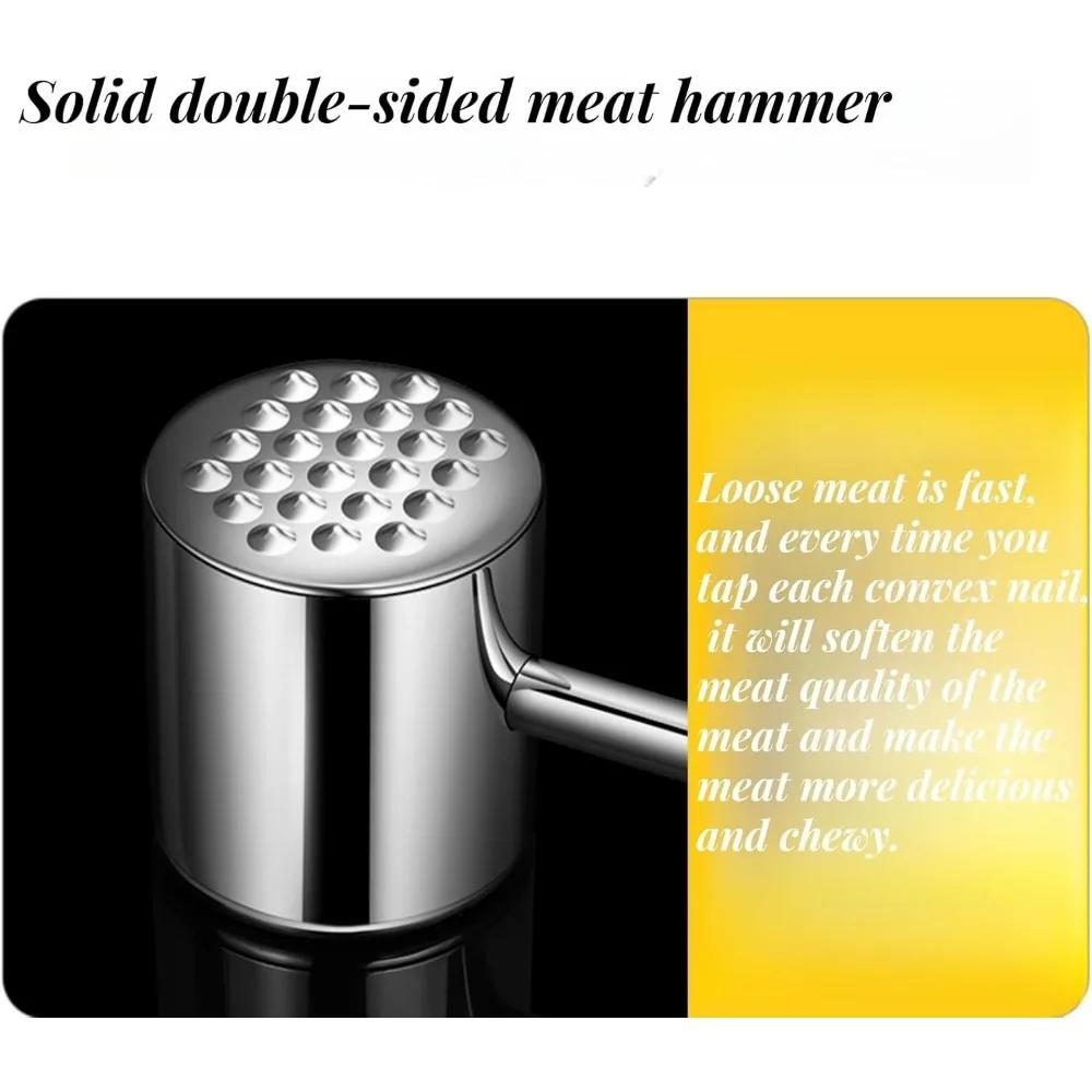 Damaly,304 Stainless Steel Meat Tenderizer Pounder with Wood Handle, Dual-Sided Kitchen Tool for Pounding Meat and Garlic
