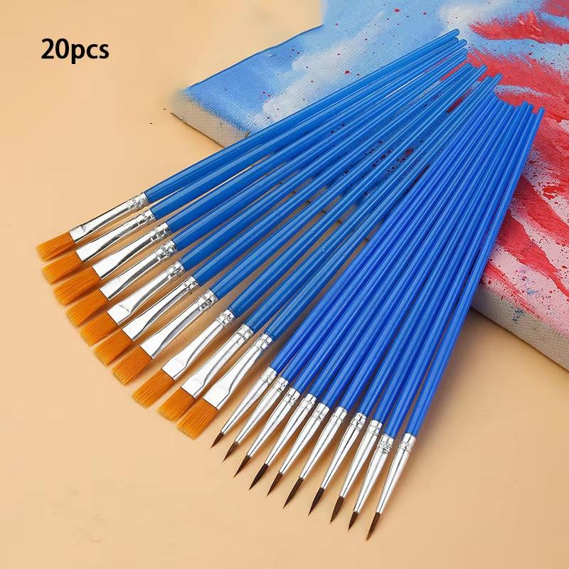 10/20Pcs Painting Brushes Set Art Round Flat Hair Nylon Hair Paint Brush for Oil Acrylic Watercolor Kids/Artists/Beginners/Stude
