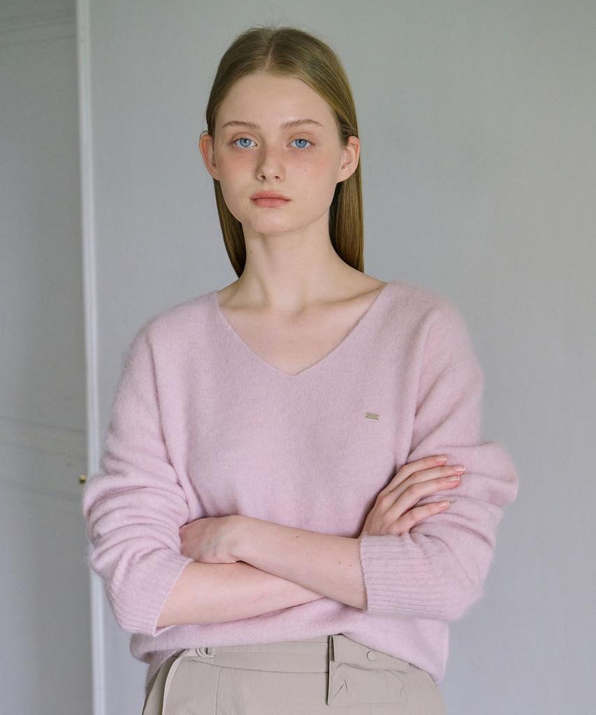 AHWE Cashmere Wool Blend V-Neck Knit_Baby Pink