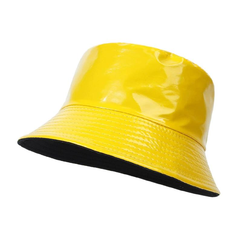 Cappello a Secchiello Hip-Hop Lucido alla Moda per Donne Uomini in Pelle PU Impermeabile Cappello Panama Estivo Cappello da Pescatore Bob Cappello Parasole Cappello da Pesca