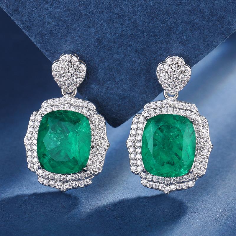 Jewelry Copper Bottom Gold-Plated Imitation Grandmother Green Light Luxury Set Pendant 1 Ring 4 * 16 Earrings 12 * 14