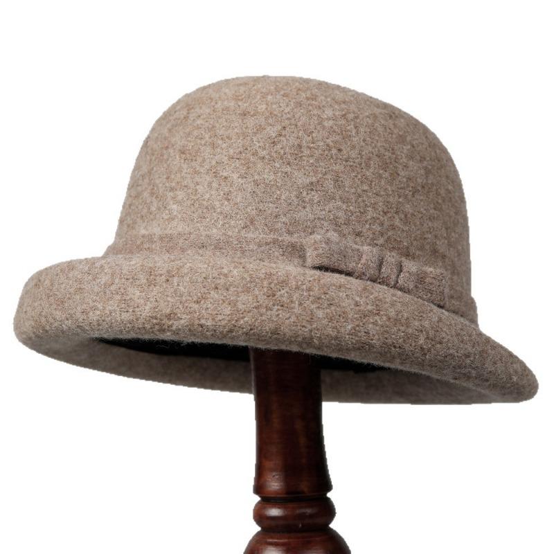 Premium Curled Woolen Hat Women's Retro Bow Bucket Hat Autumn and Winter Gold Wind Hat