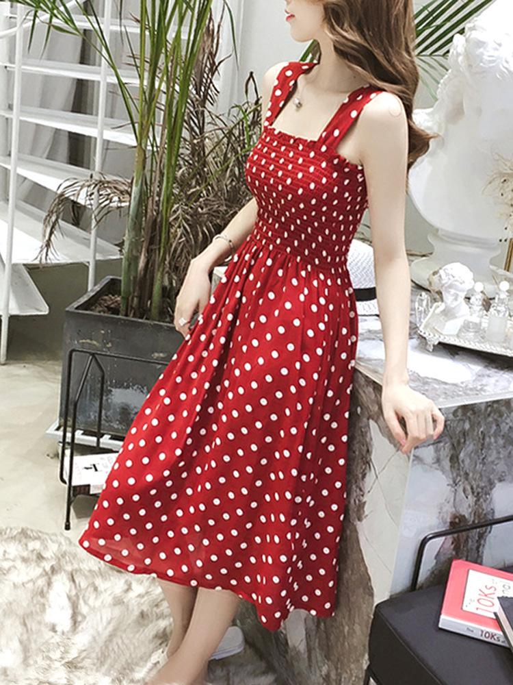 

Women s Slimming Red Polka Dot One-Shoulder Camisole Dress - Summer 2025 Collection One Size красный