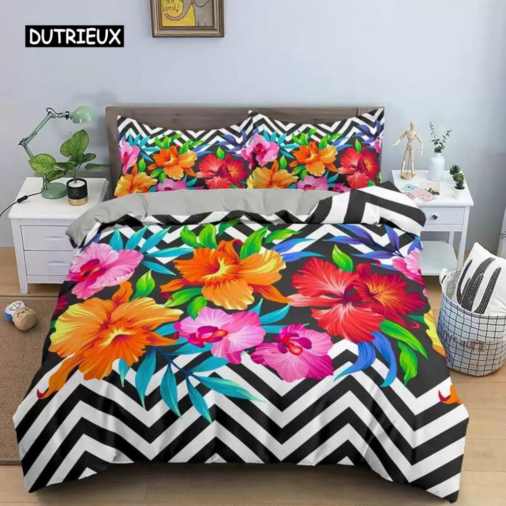 3D design Květiny Soupravy povlaků na přikrývky Ložní prádlo Souprava na přikrývku/přikrývku Povlaky na polštáře 220x240 Velikost Černá Bytový textil