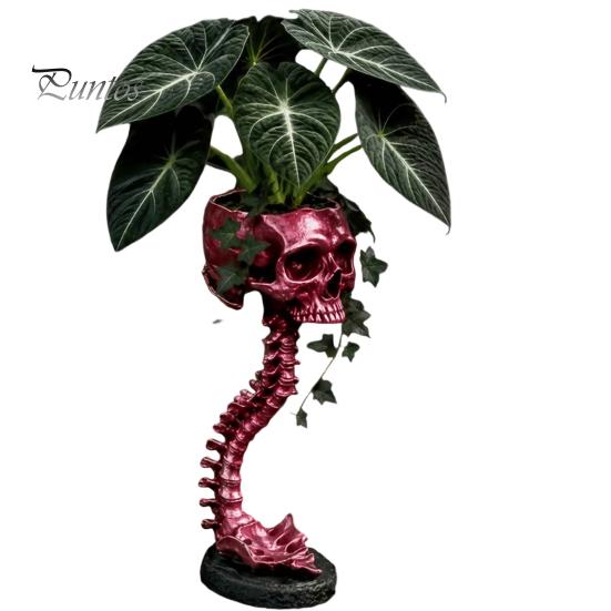 Gothic Home Decor Skull Spine Planter, Resin Skeleton Planter Pot, Horror Halloween Dark Aesthetic Sculpture Flower Vase, Spooky Gifts For Women