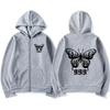 American retro butterfly hooded zipper sweatshirt, unisex trend, flowing with plush, thick and loose oversized winter cardigan