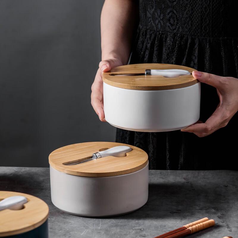 Ceramic Butter and Cheese Dish with Knife