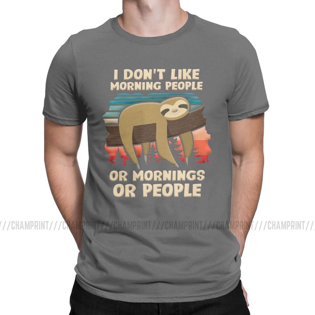 Vintage Funny Sloth I Hate Morning People T-Shirt for Men Crew Neck 100% Cotton T Shirt Short Sleeve Tees 4XL 5XL Clothing