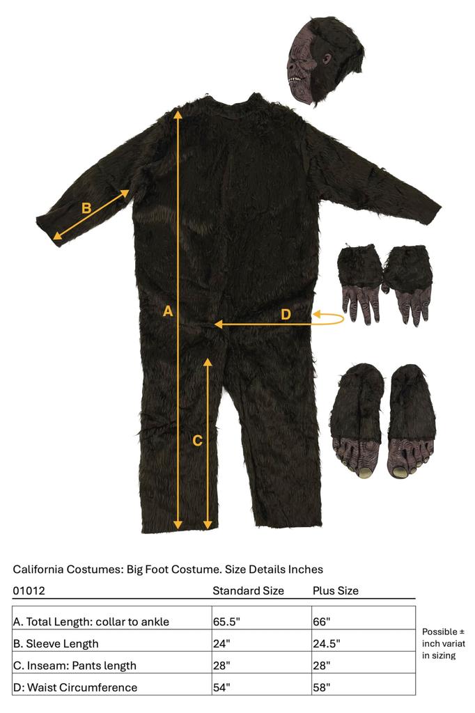 Big Foot Adult Costume Halloween Standard Size One-Size