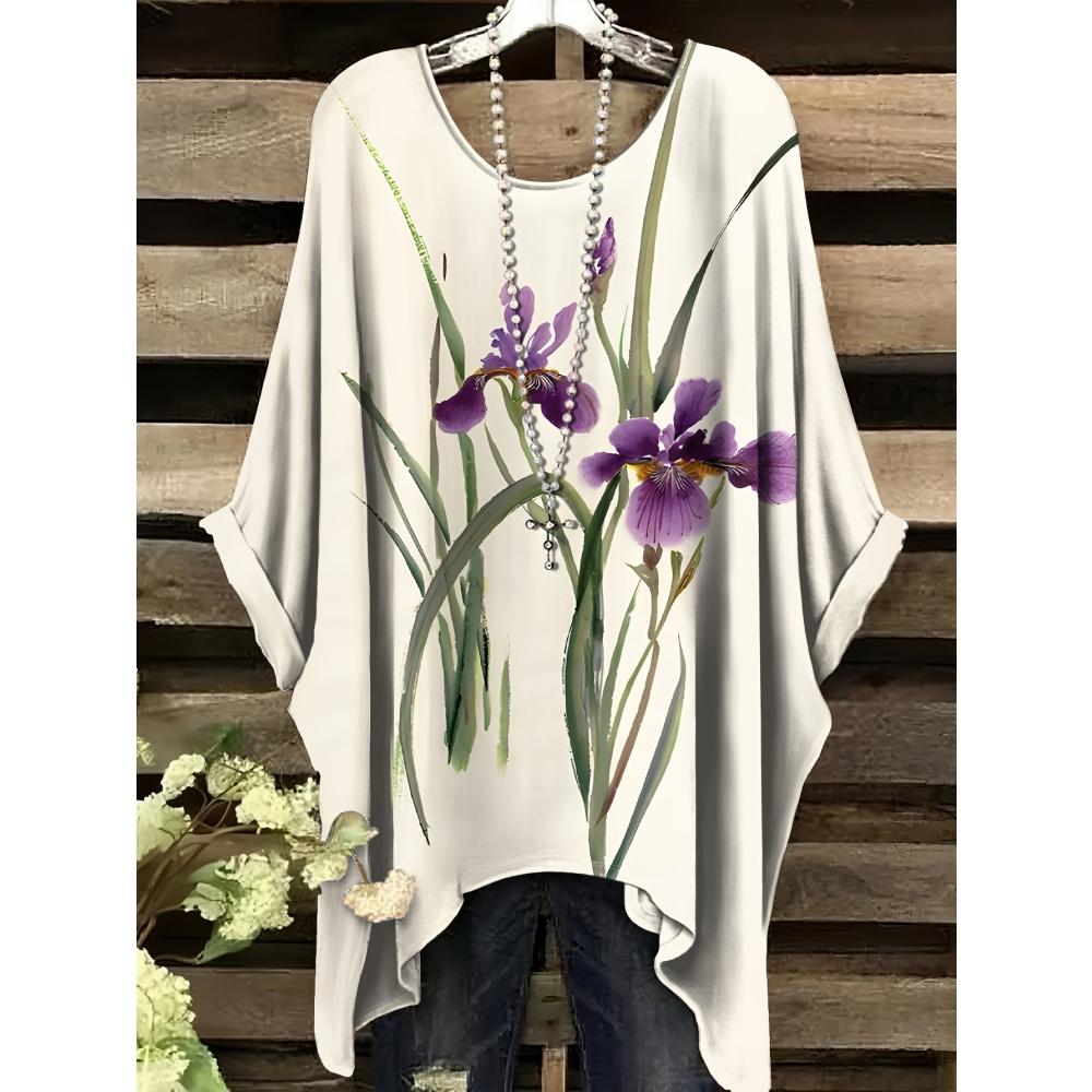 Sommer Elegante Frau Blumenprint Oberteil Vintage Rundhals Damen Kurzarm Y2k Grafik T-Shirt Mode Y2k Kleidung Frau 2025