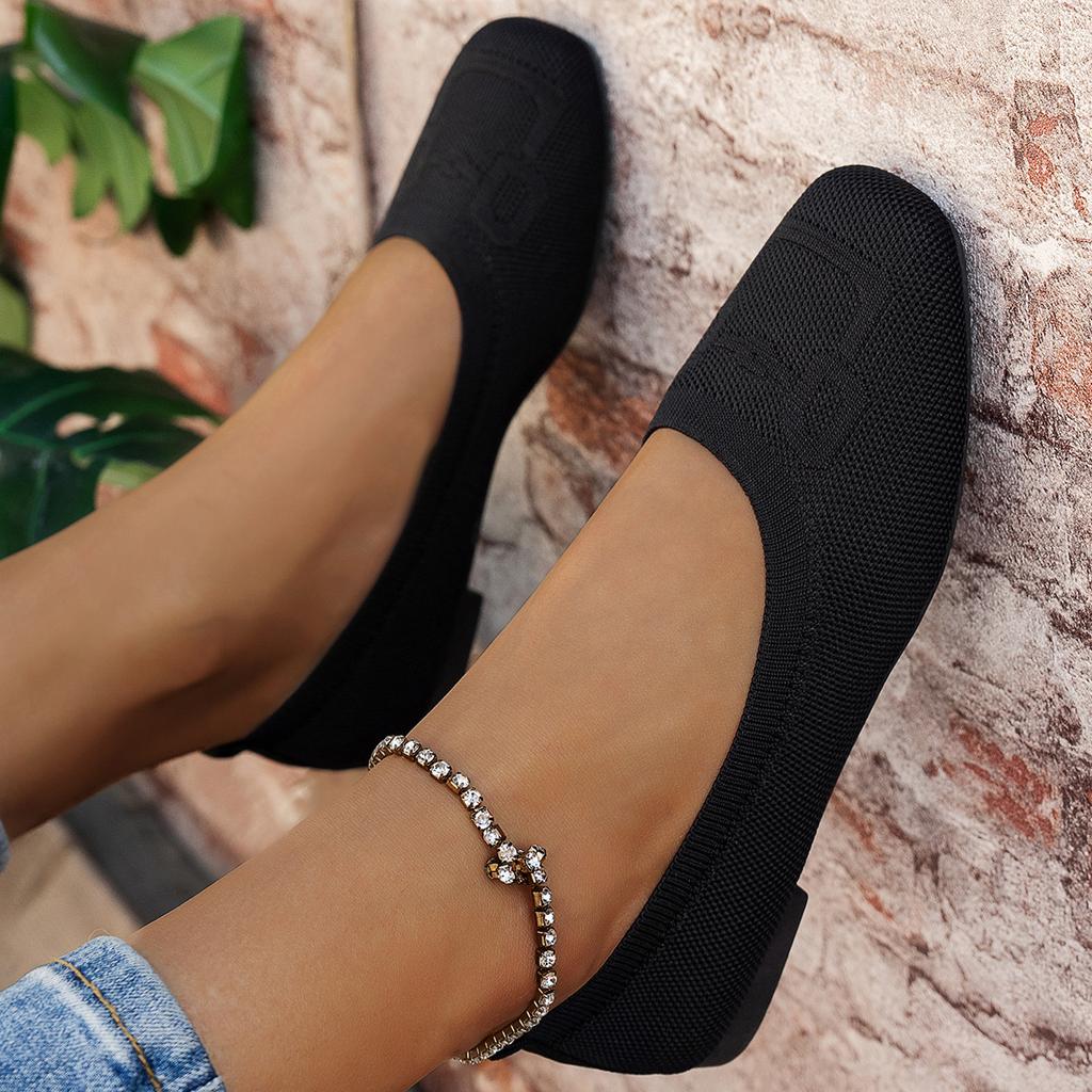 Spring and Autumn NEW Solid Color Knitted Women's Shoes Soft Sole Comfortable Anti Breathable Ladies Flats