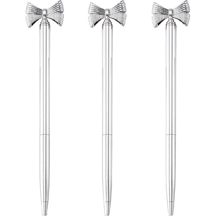 3 Pieces Bow Decoration Twist Metal Ballpoint Pen Ball Pen 1.0 MM Black Ink