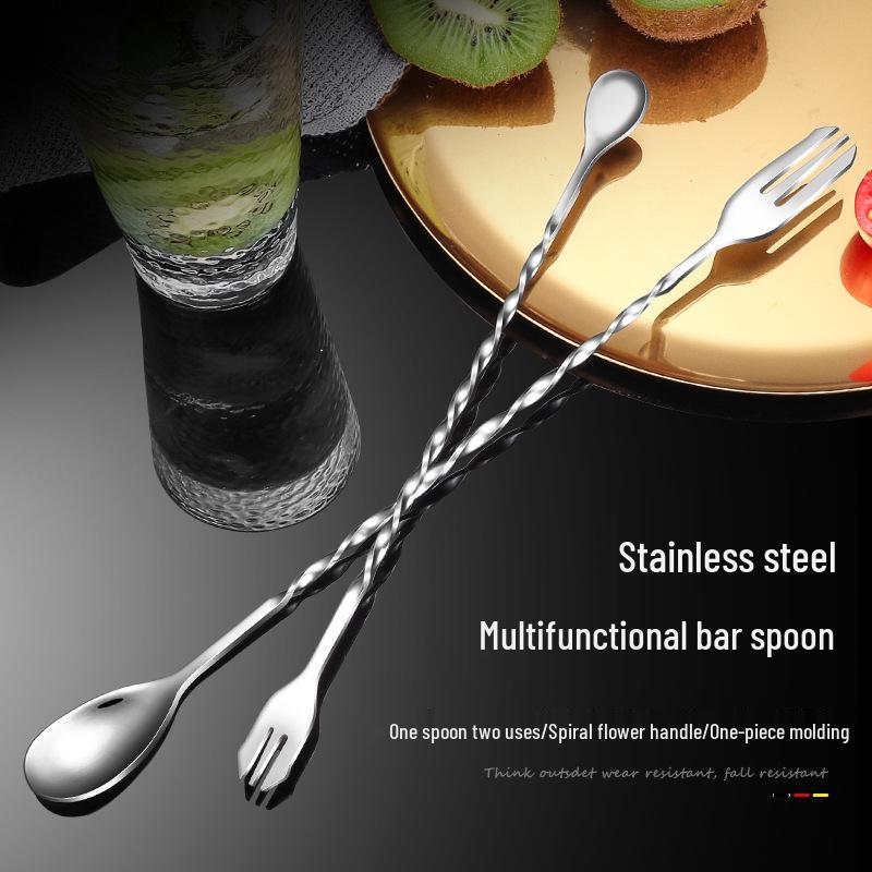 Island Odd Stainless Steel Cocktail Mixing Spoon with Double-Ended Jigger