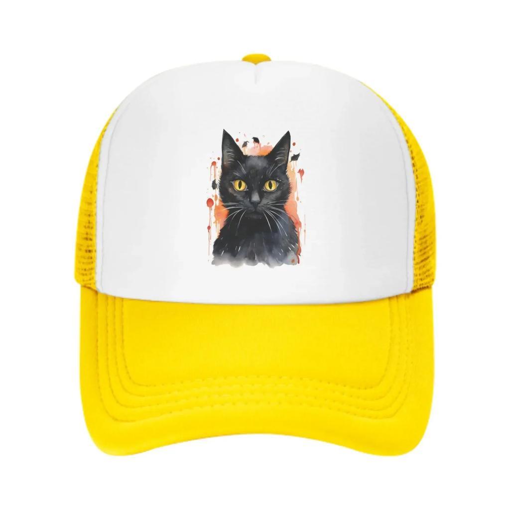 Black Cat Mesh Trucker Hats for Unisex Women Adjustable Casual Fashion Baseball Caps for Outdoor Activities
