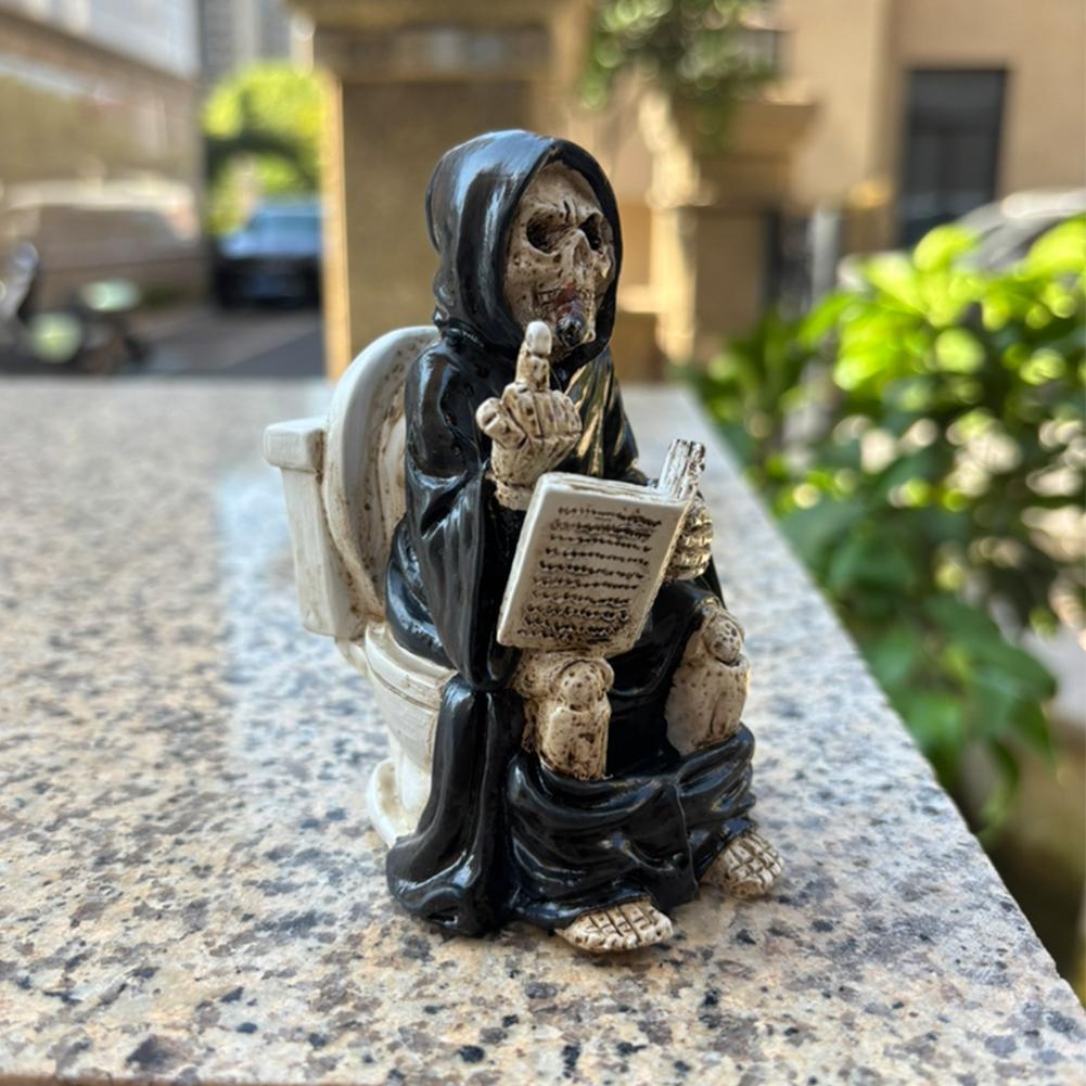 Halloween Toilet Grim Reaper Figurine Home Decor Resin Sculpture Middle Finger Decoration Crafts Figurines