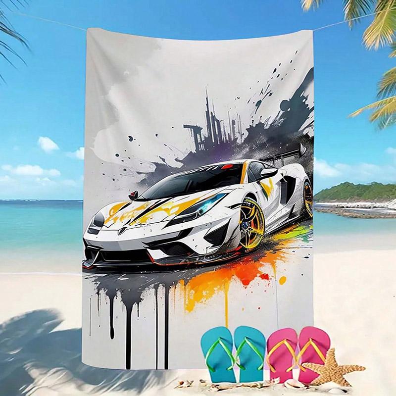 Textilien Sports Car Beach Towel With City Splashes Patterned Sunscreen And Windproof Suitable For Swimming Pool Camping Travel Blanket
