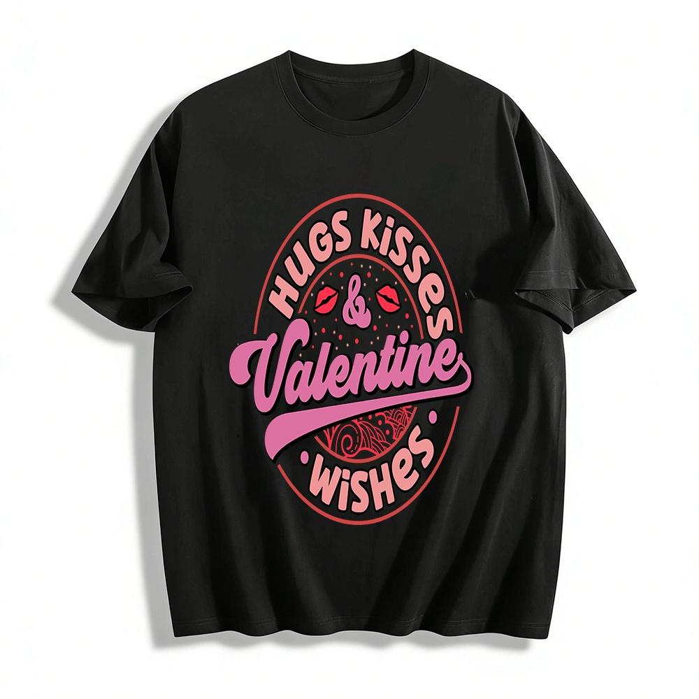 Hugs Kisses Valentine Wishes Graphic Casual Top Pure cotton T-shirt XXS