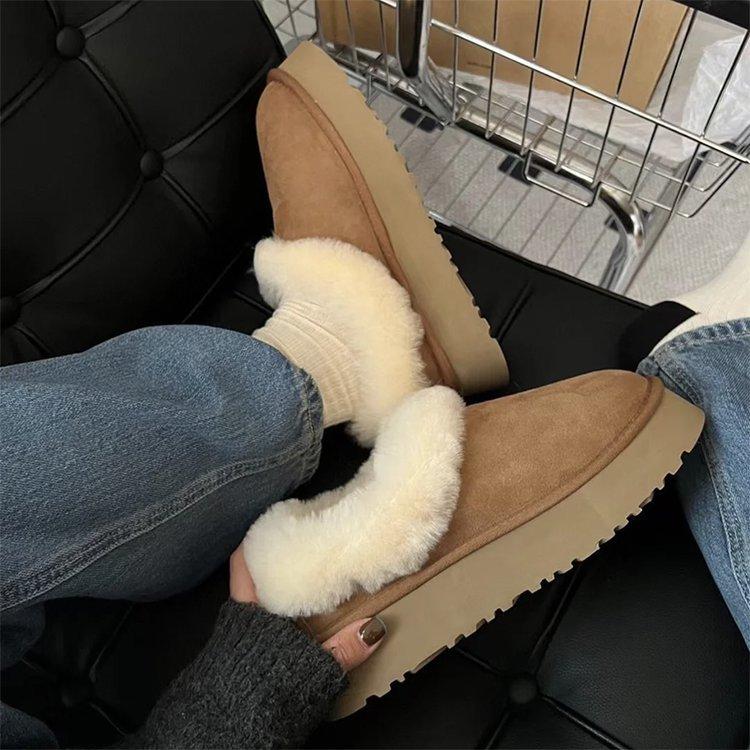 Big celebration thick-soled low-top snow boots women's sheepskin and fur integrated 2025 new one-pedal fluffy winter cotton shoes