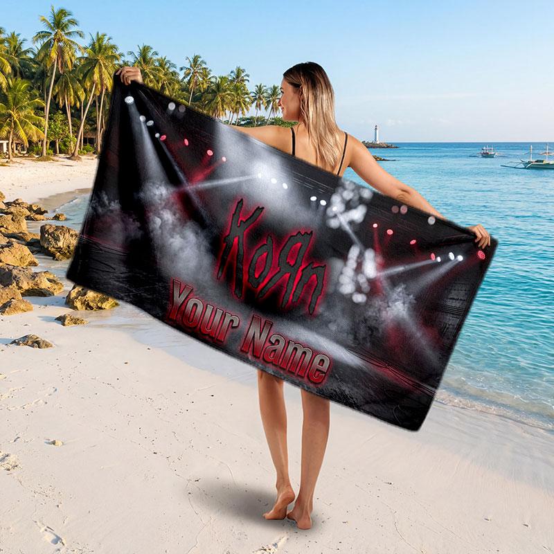 Korn Customized Name Text Beach Towel, Soft Absorbent Towel Beach Pool Travel Personal Gift