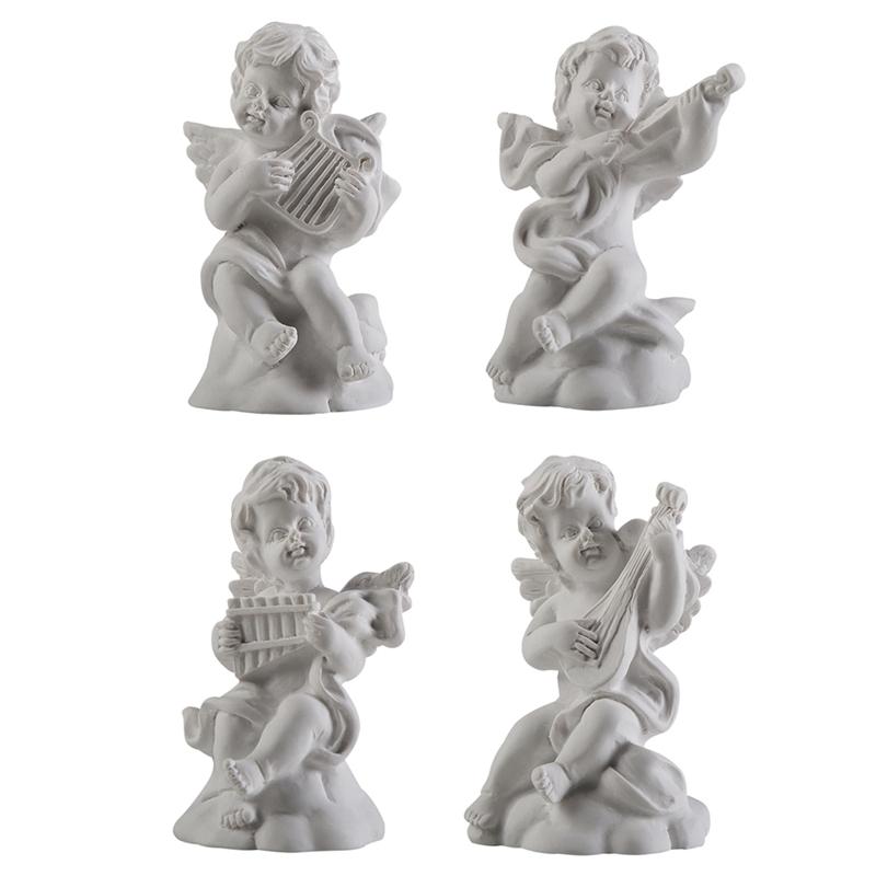 

4 шт./набор милых ангельских украшений, смоляная фигурка ангела, настольная маленькая декоративная скульптура, ретро-цветочная фея, домашний садовый горшок, декор светло-серый